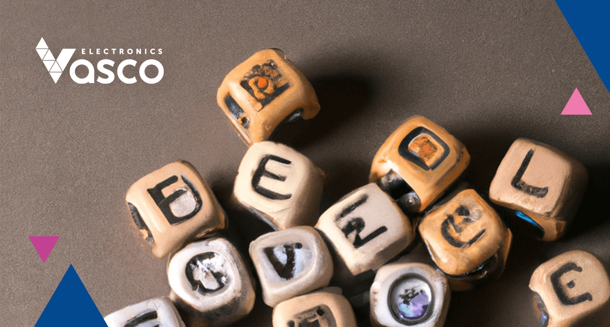 Scrabble-like dice scattered on a table.