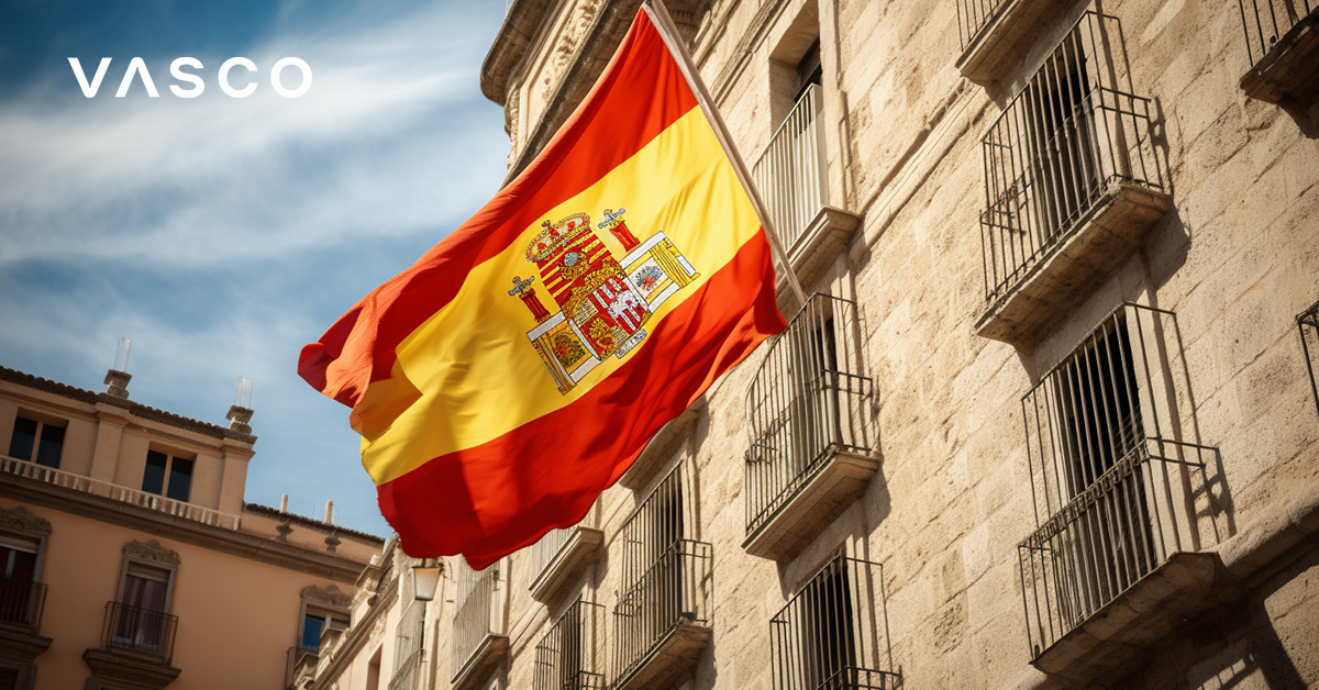 A Spanish flag on a building.