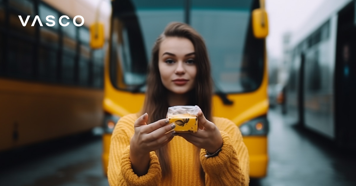 Girl in yellow sweather holding a small giftbox.