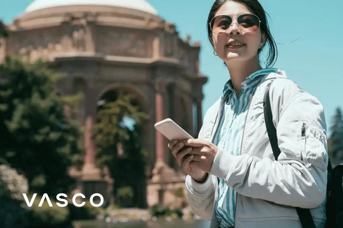 Young Female Tourist Enjoying The Greek Architecture 