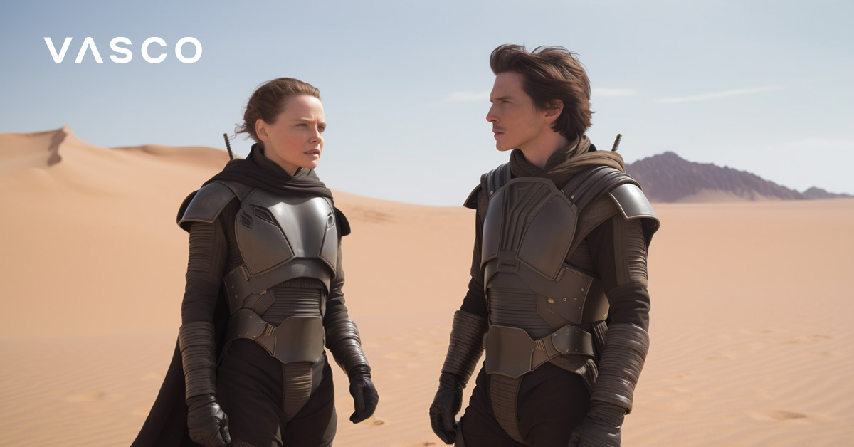 Two Dune-like characters speaking to each other.