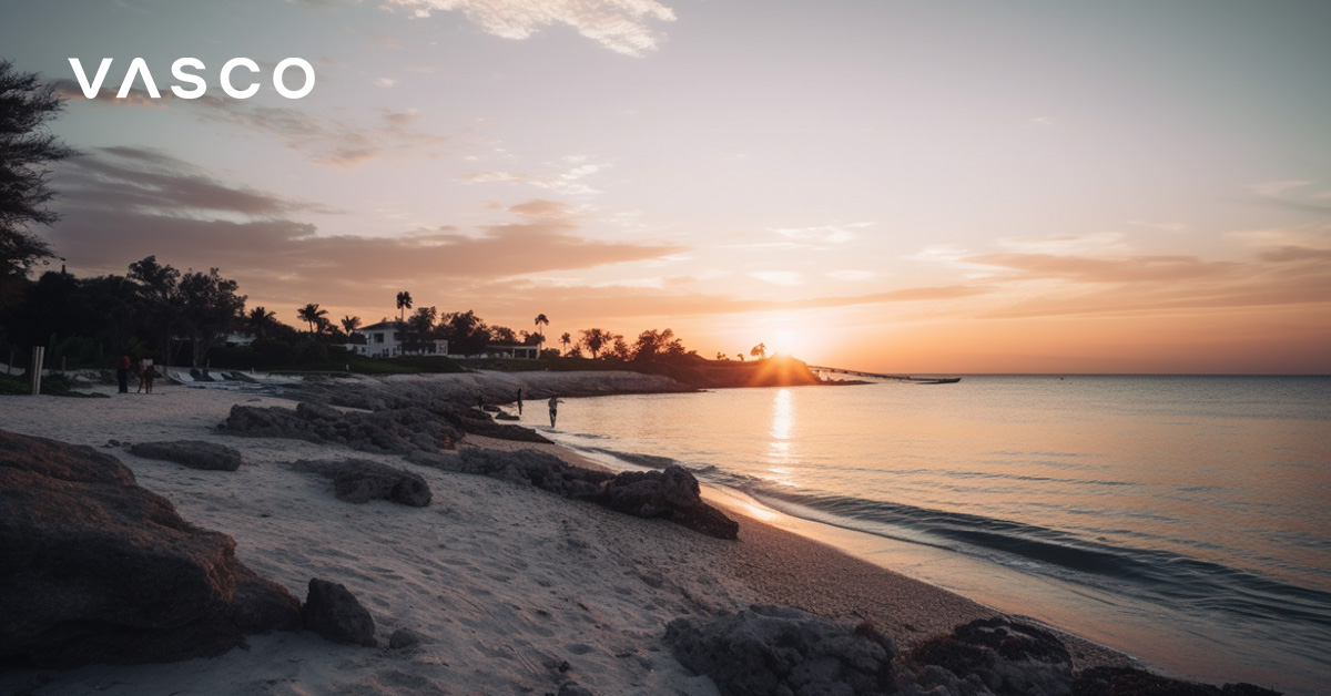 A picturesque beach in Cuba during sunset.