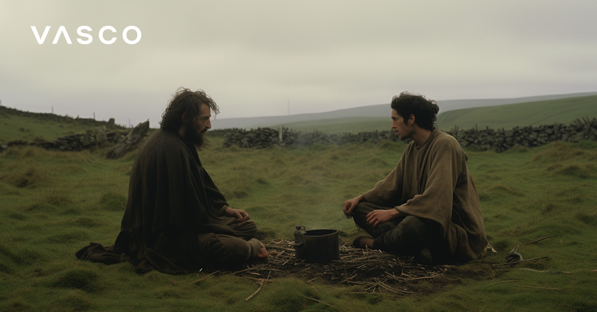 Two people sitting on the meadow.