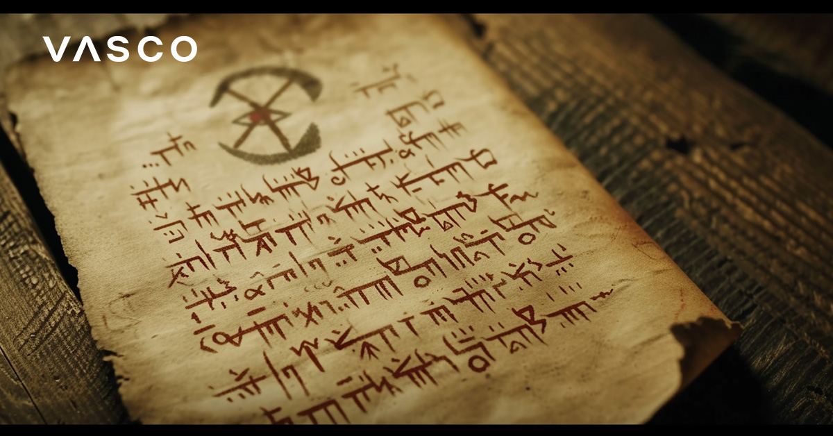 A picture of a piece of paper with a Dwarvish writing. 