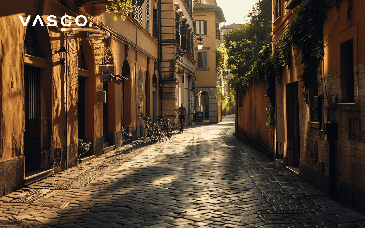 Italian street at the sunset.