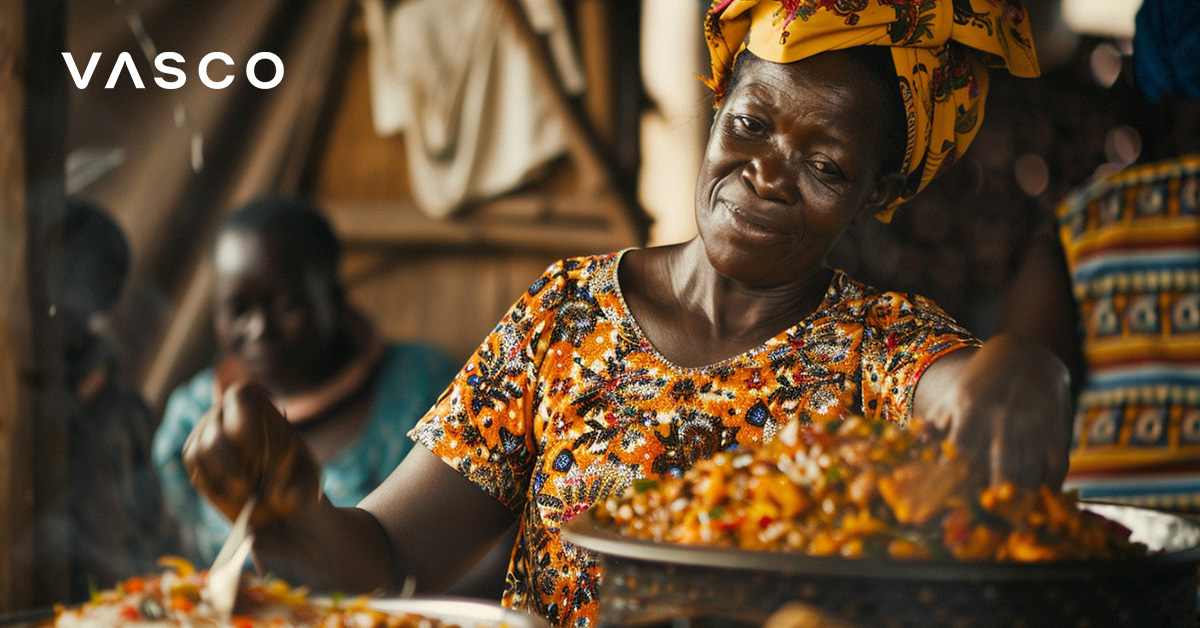 An African woman is preparing food.