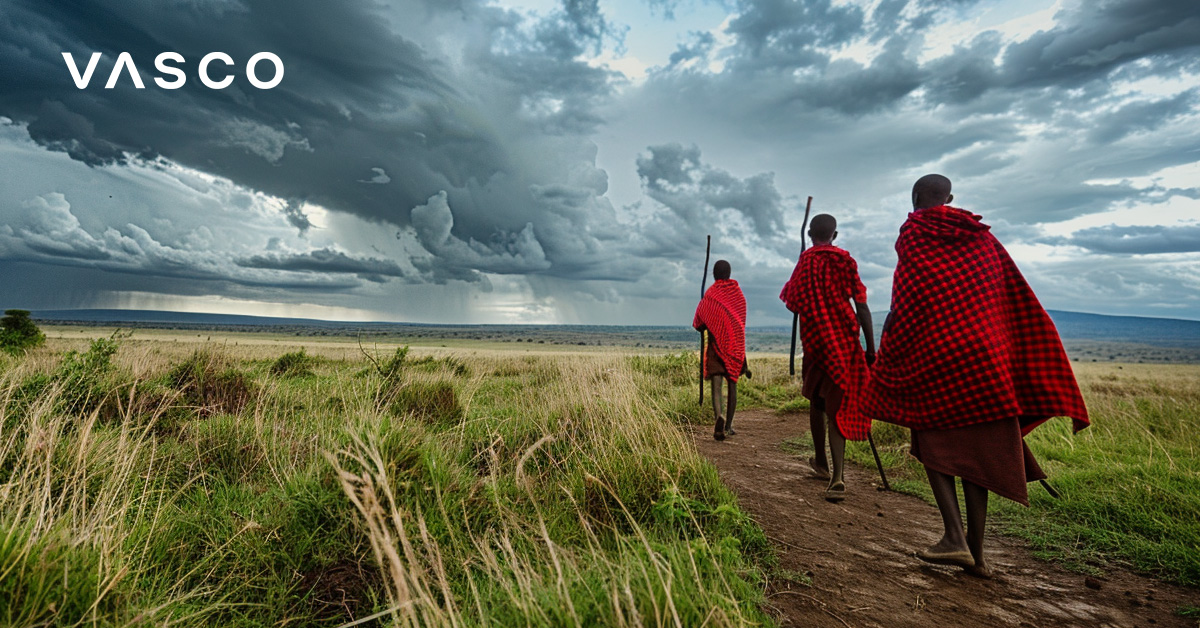 A picture of native African people who are traveling.