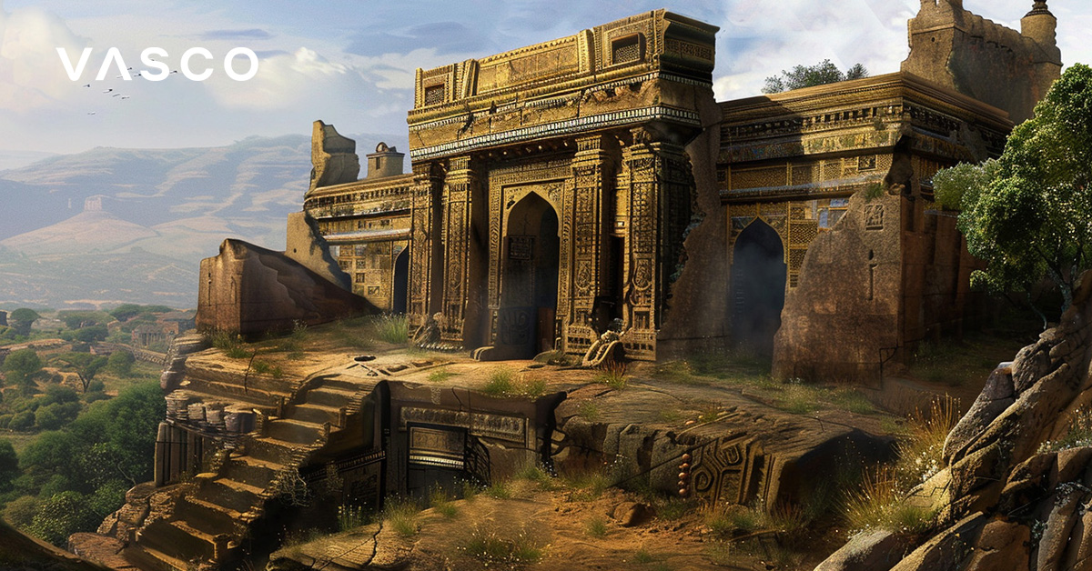 A picture of an ancient African temple. 