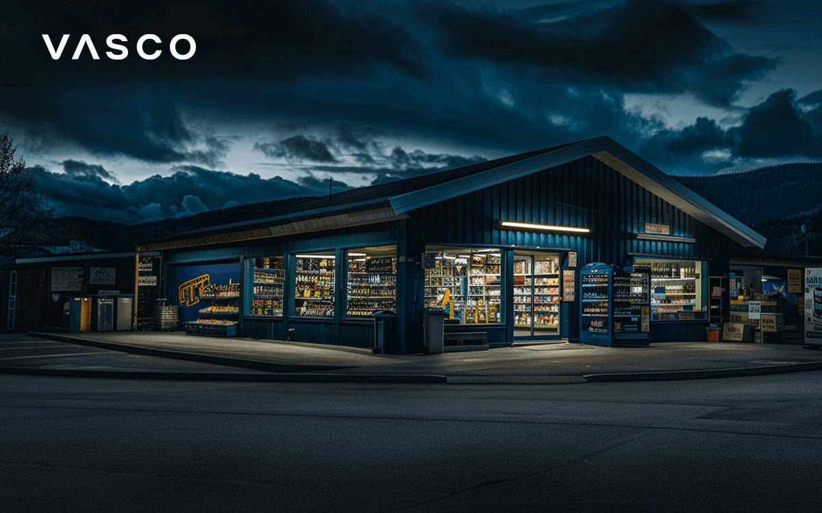 A local supermarket in the evening. 