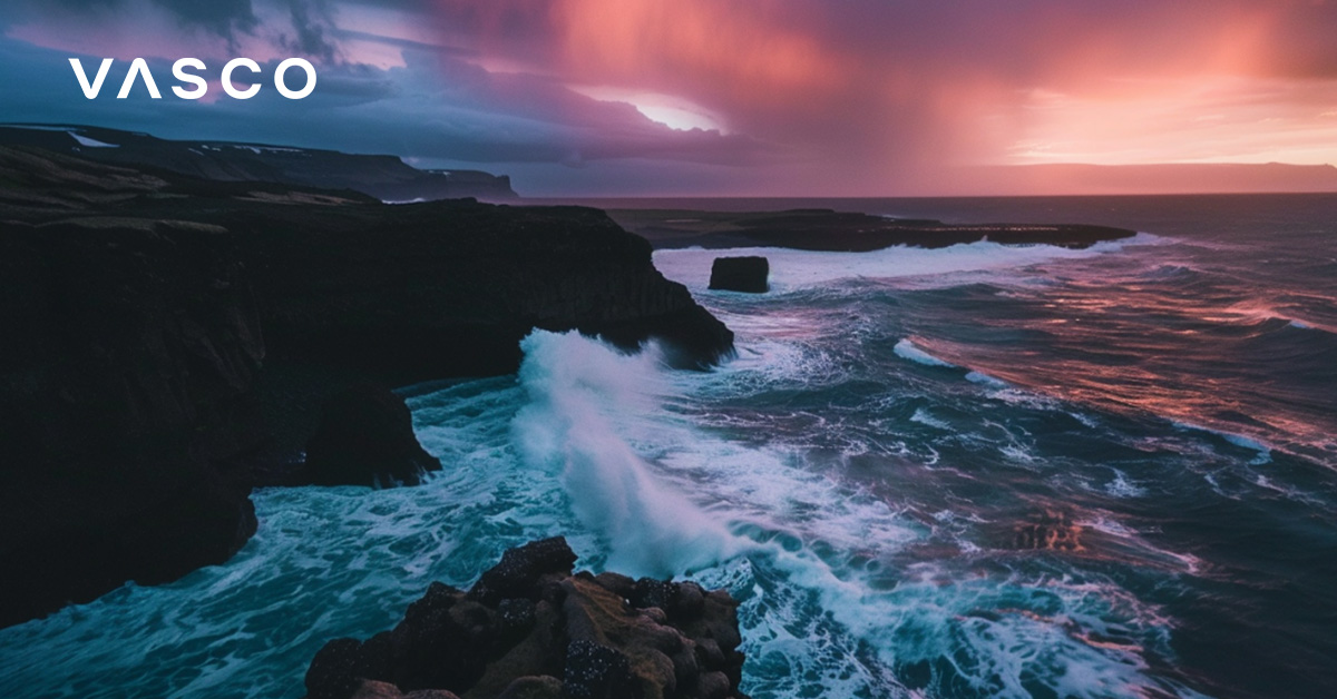 The picture of the Icelandic coastline. 