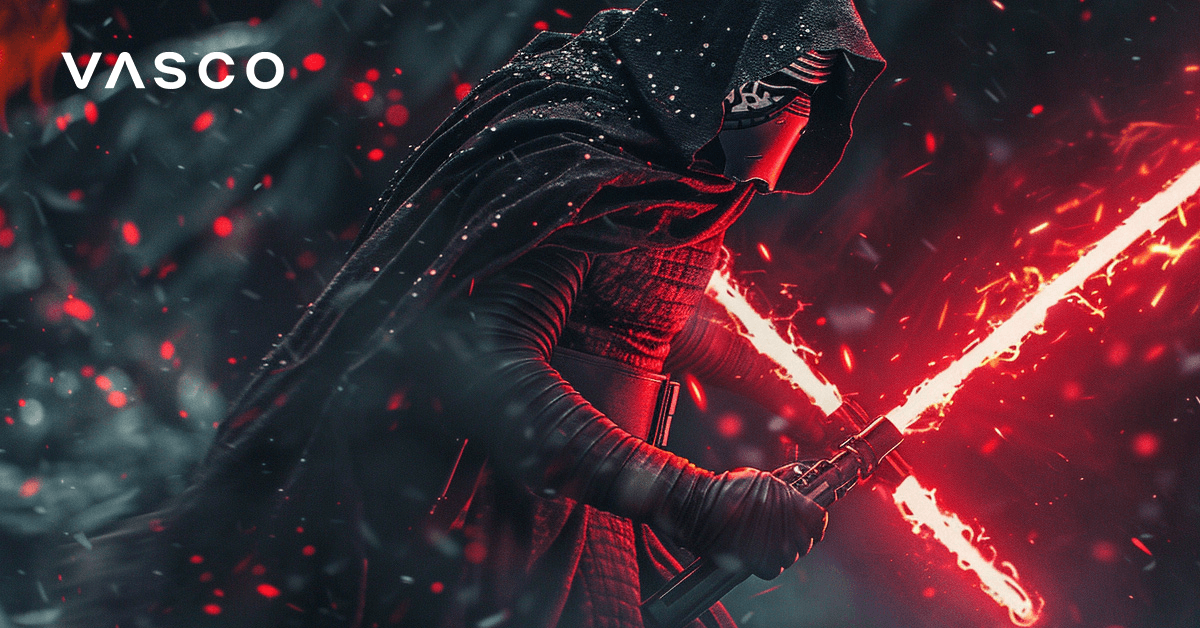 A Sith with two red lightsabers.