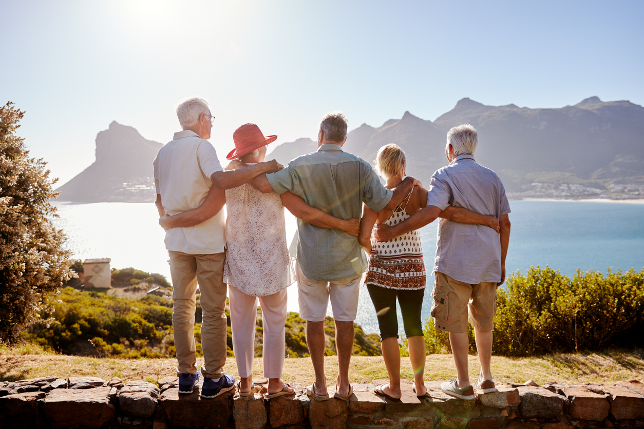 Rear View Of a group of tourists having a good time