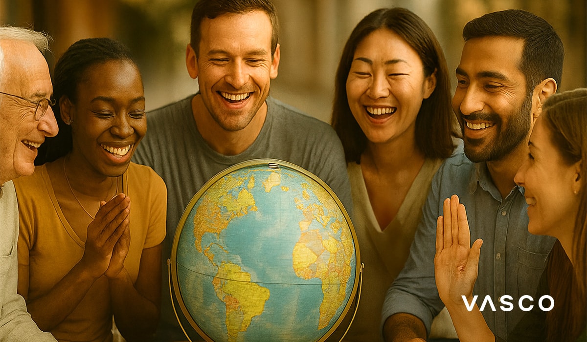 Diverse group of people holding thank-you signs in different languages and smiling