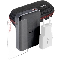 Vasco accessory including a tempered glass screen protector, power bank, charger and protective case for the translator.